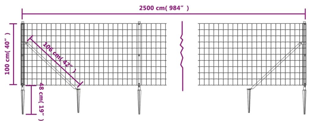 vidaXL Συρματόπλεγμα Περίφραξης Πράσινο 1 x 25 μ. με Καρφωτές Βάσεις