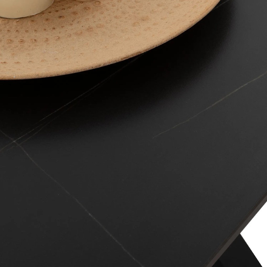 ΤΡΑΠΕΖΙ ΤΡΑΠΕΖΑΡΙΑΣ SYNTEC HM9308.01 SINTERED STONE ΜΑΥΡΟ ΜΕΤΑΛΛΙΚΑ ΠΟΔΙΑ 160x90x75Y εκ.