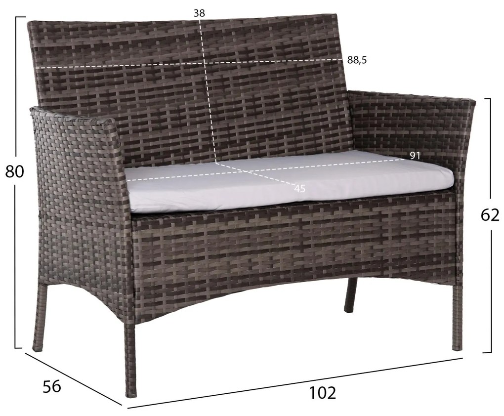 Σετ Κήπου Σαλόνι STASIA 4 τεμ Συνθετικό Rattan Γκρί με Μπέζ Μαξιλάρια