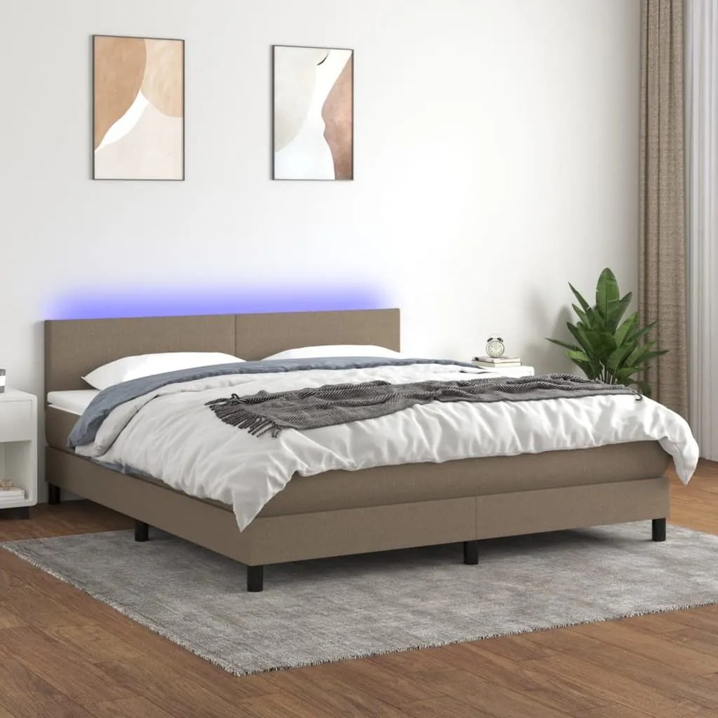 ΚΡΕΒΑΤΙ BOXSPRING ΜΕ ΣΤΡΩΜΑ &amp; LED TAUPE 160X200 ΕΚ. ΥΦΑΣΜΑΤΙΝΟ 3133009