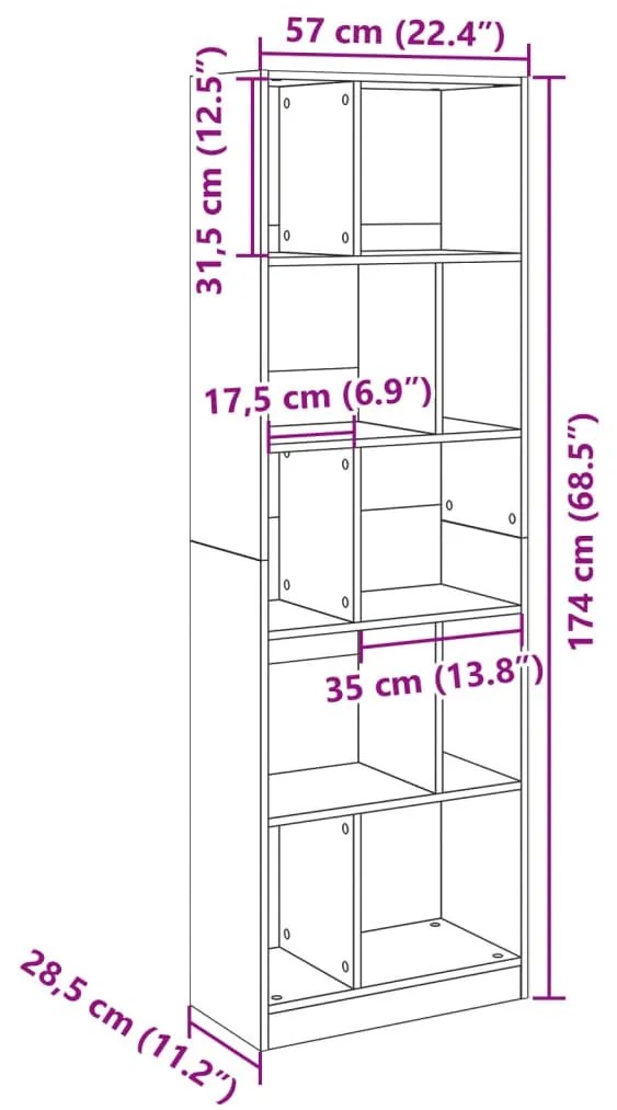 Βιβλιοθήκη Γκρι Σκυροδέματος 57x28,5x174 εκ. Επεξεργ. Ξύλο - Γκρι