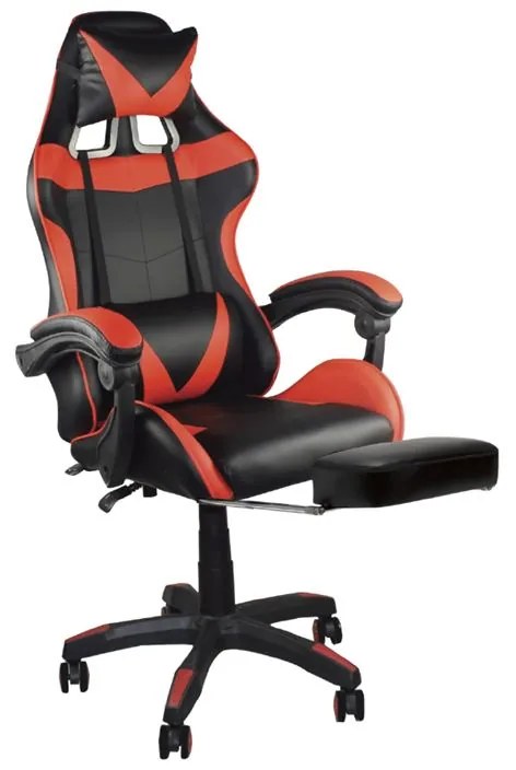 BF7860 Gaming Relax Πολυθρόνα Γραφείου με Υποπόδιο, Pu Μαύρο - Κόκκινο  63x70x117/127cm ΕΟ581,1