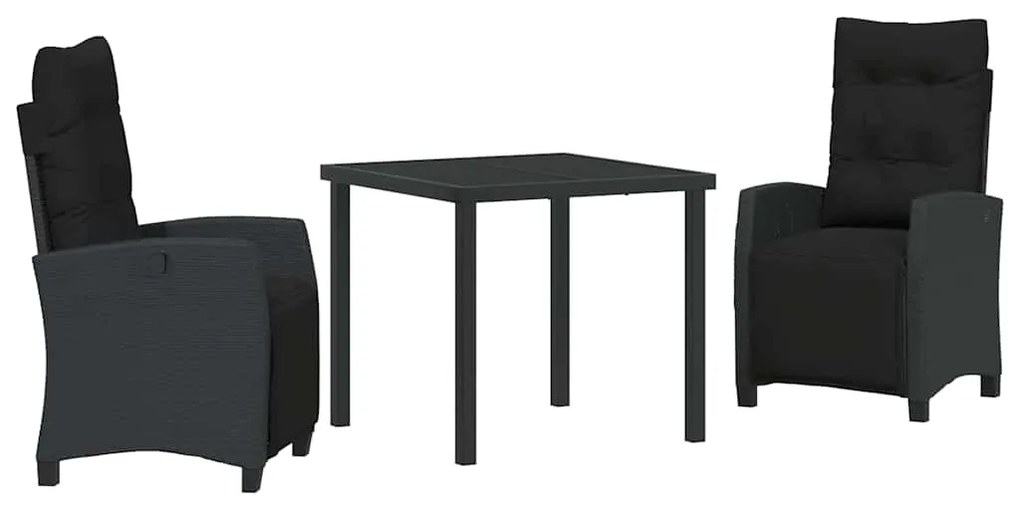 vidaXL Σέτ φαγητού για κήπο με μαξιλάρι 3 pcs Μαύρο συνθετικό ρατάν