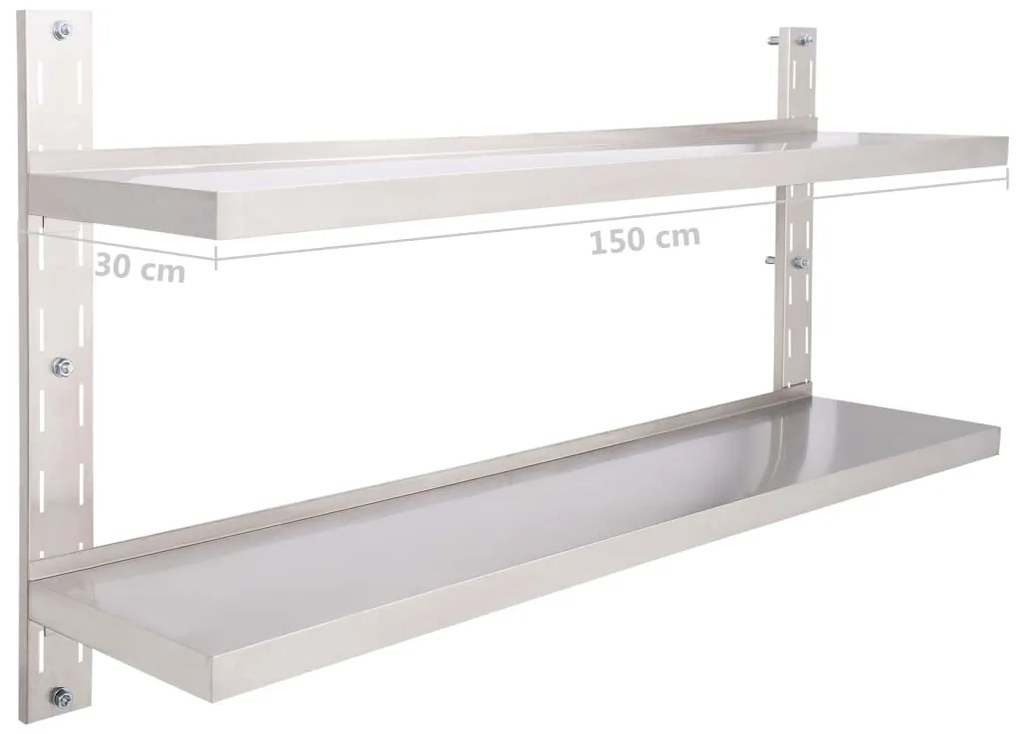 vidaXL Ράφι Τοίχου 2 Επιπέδων 150 x 30 εκ. από Ανοξείδωτο Ατσάλι