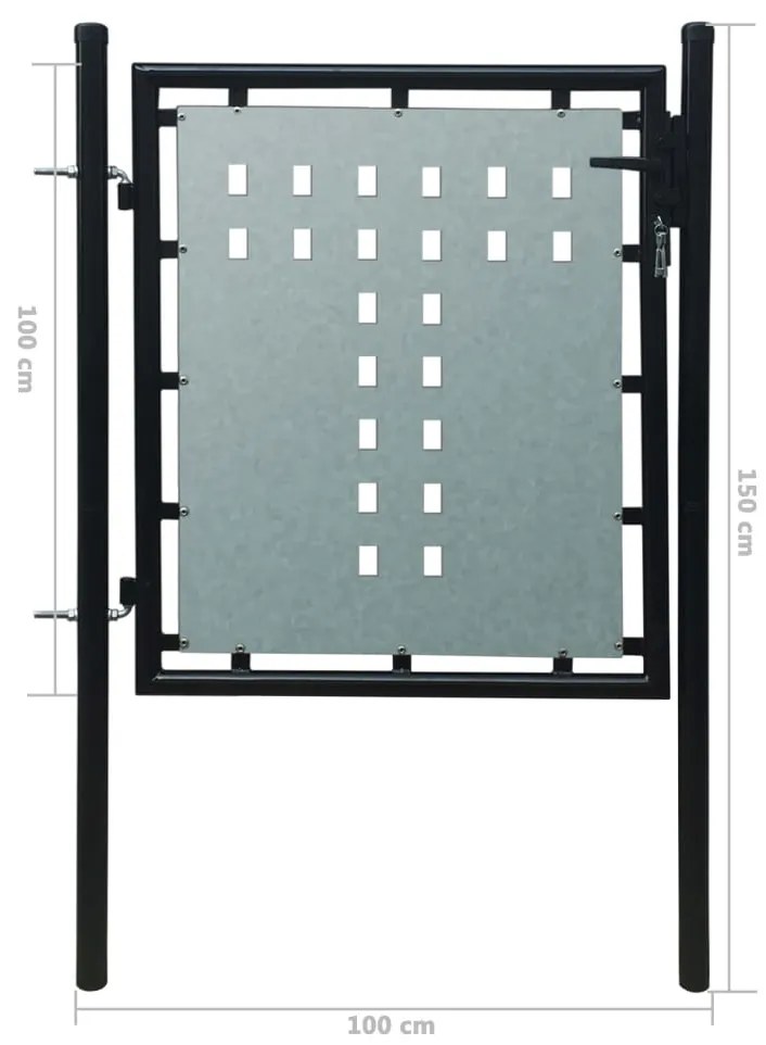 vidaXL Πόρτα Περίφραξης Μονή Μαύρη 100 x 150 εκ.