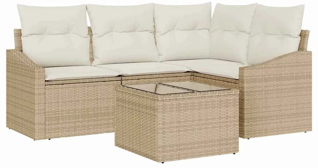 vidaXL Σετ Καναπέ με μαξιλάρι 5 pcs Μπεζ και Κρέμα συνθετικό ρατάν