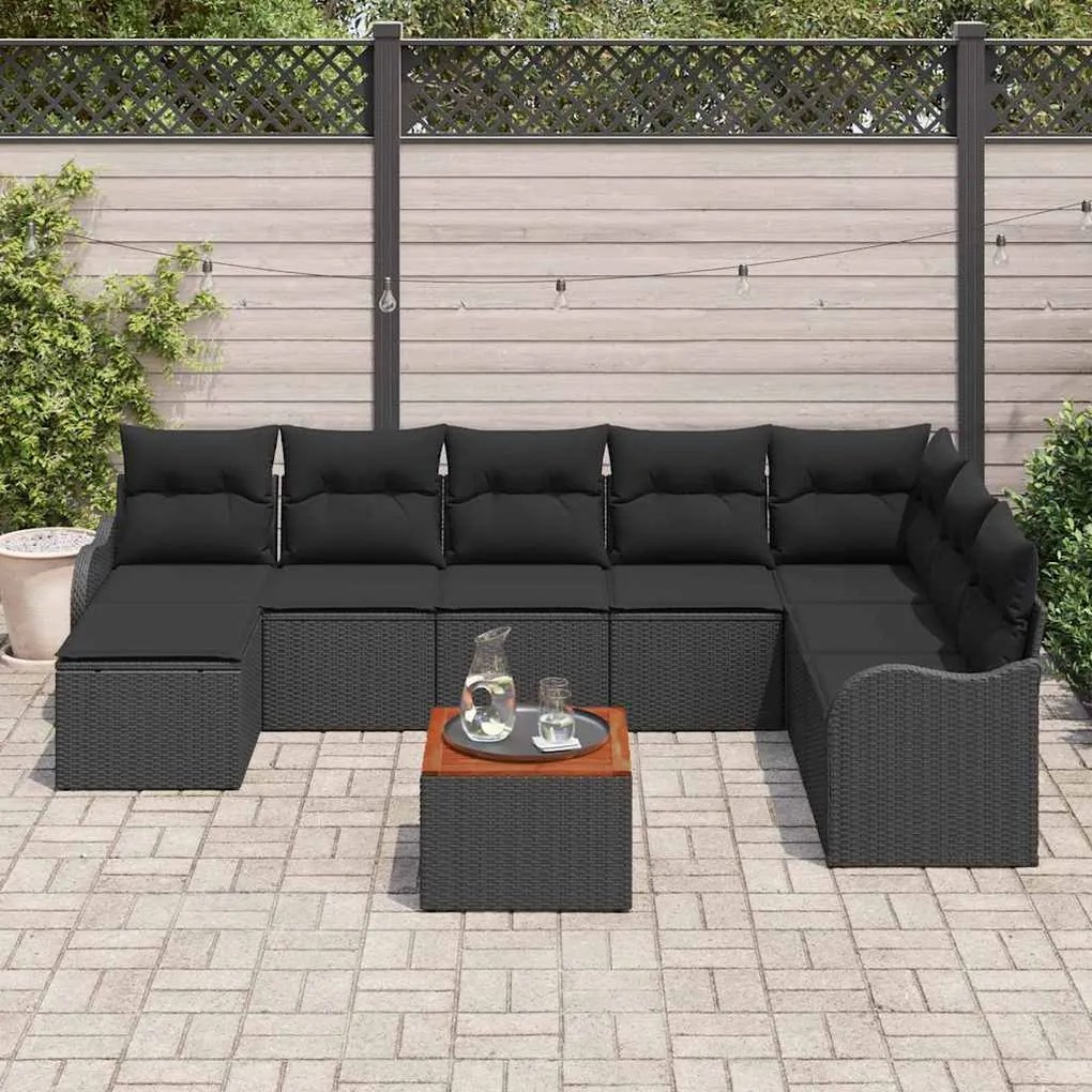 vidaXL Σετ Καναπέ Κήπου 9 pcs Μαύρο Πολυ ράταν