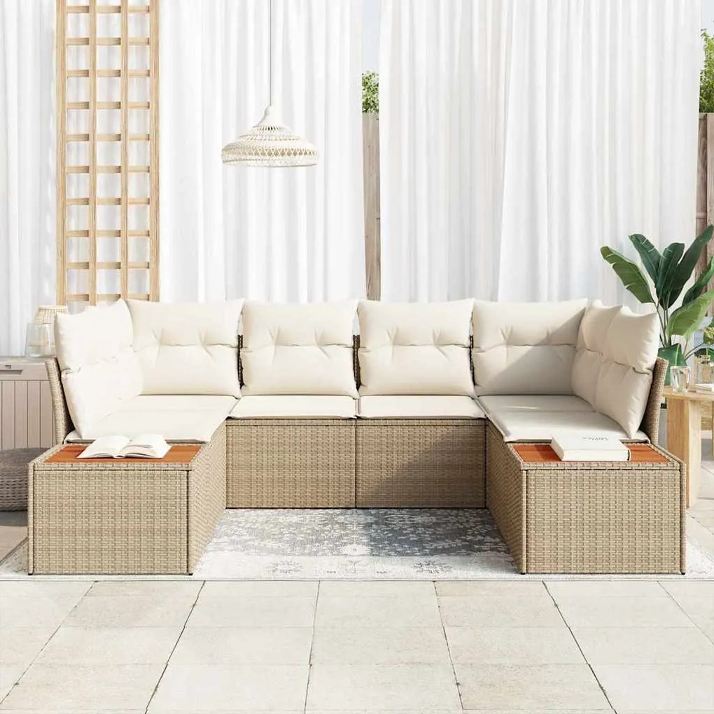 vidaXL Σετ Καναπέ Κήπου με μαξιλάρι 6 pcs Μπεζ Πολυ ράταν