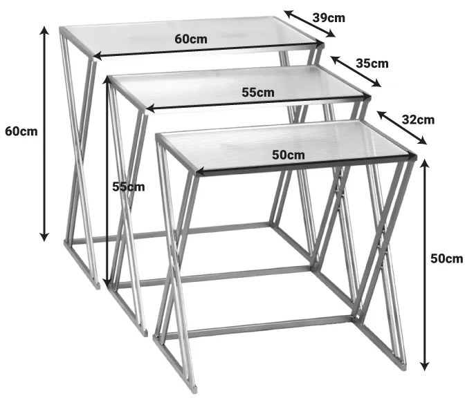 Τραπέζια σαλονιού σετ 3τεμ Pitche Inart χρυσό μέταλλο-γυαλί