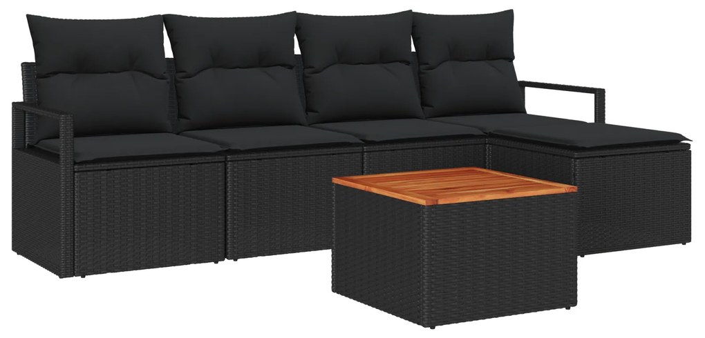 vidaXL Σετ Καναπέ Κήπου 6 pcs Μαύρο Μεγάλο Ρατάν