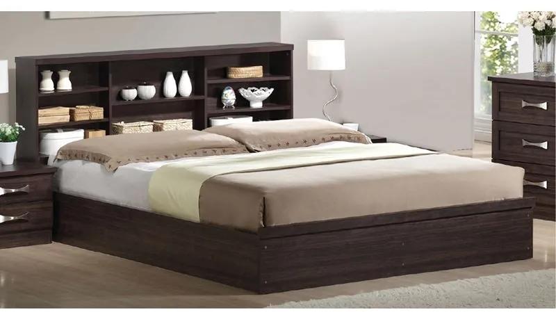 LIFE Κρεβάτι Διπλό με Ράφια, για Στρώμα 160x200cm, Απόχρωση Zebrano