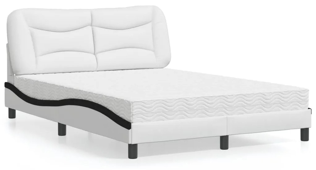 Κρεβάτι με Στρώμα Hvar Λευκό και Μαύρο 120 x 200 εκ. Συνθετικό Δέρμα