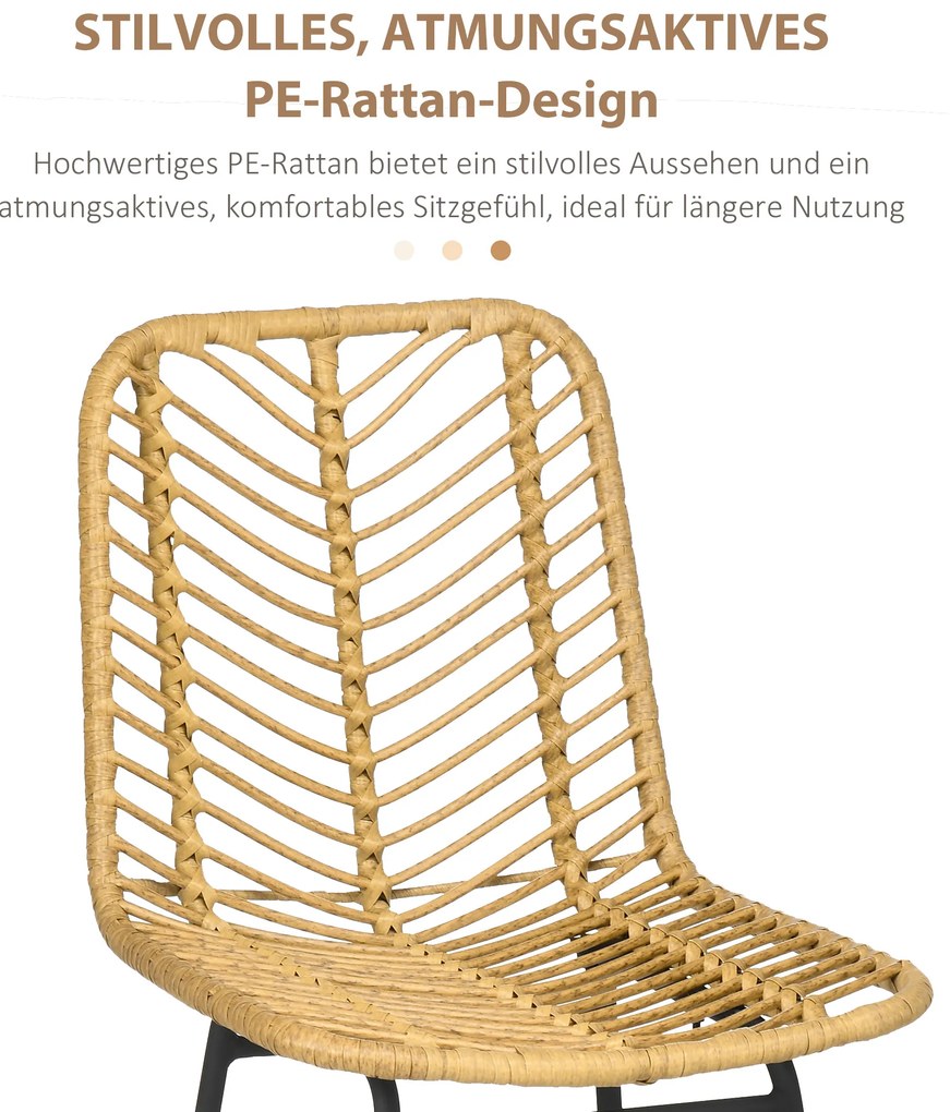 Σετ σκαμπό μπαρ HOMCOM 2 τεμαχίων με πλάτη, σκαμπό μπαρ σε boho σχεδιασμό, PE-Rattan, με υποπόδιο, 42,5 cm x 52 cm x 102 cm, Κίτρινο + Μαύρο