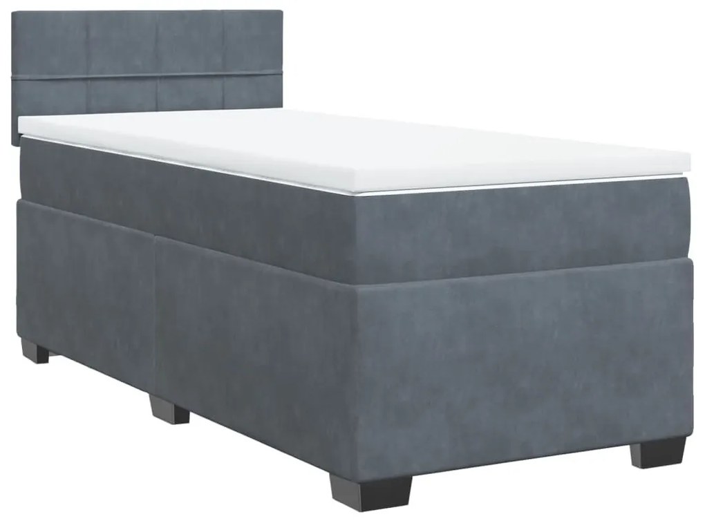 Κρεβάτι Boxspring με Στρώμα Σκούρο Γκρι 80x200 εκ. Βελούδινο - Γκρι