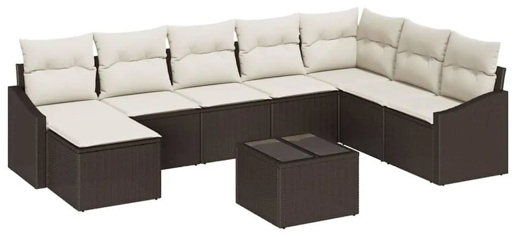 vidaXL Σετ Καναπέ Κήπου 9 pcs Καφέ Πολυ ράταν