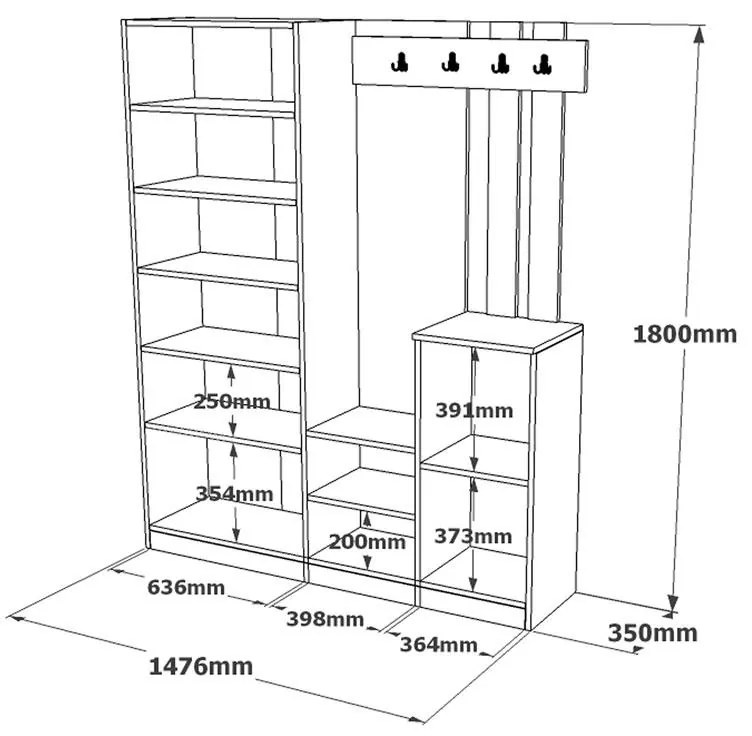 Έπιπλο εισόδου Doorse μελαμίνης λευκό-sonoma 147.5x35x180εκ 147.5x35x180 εκ.