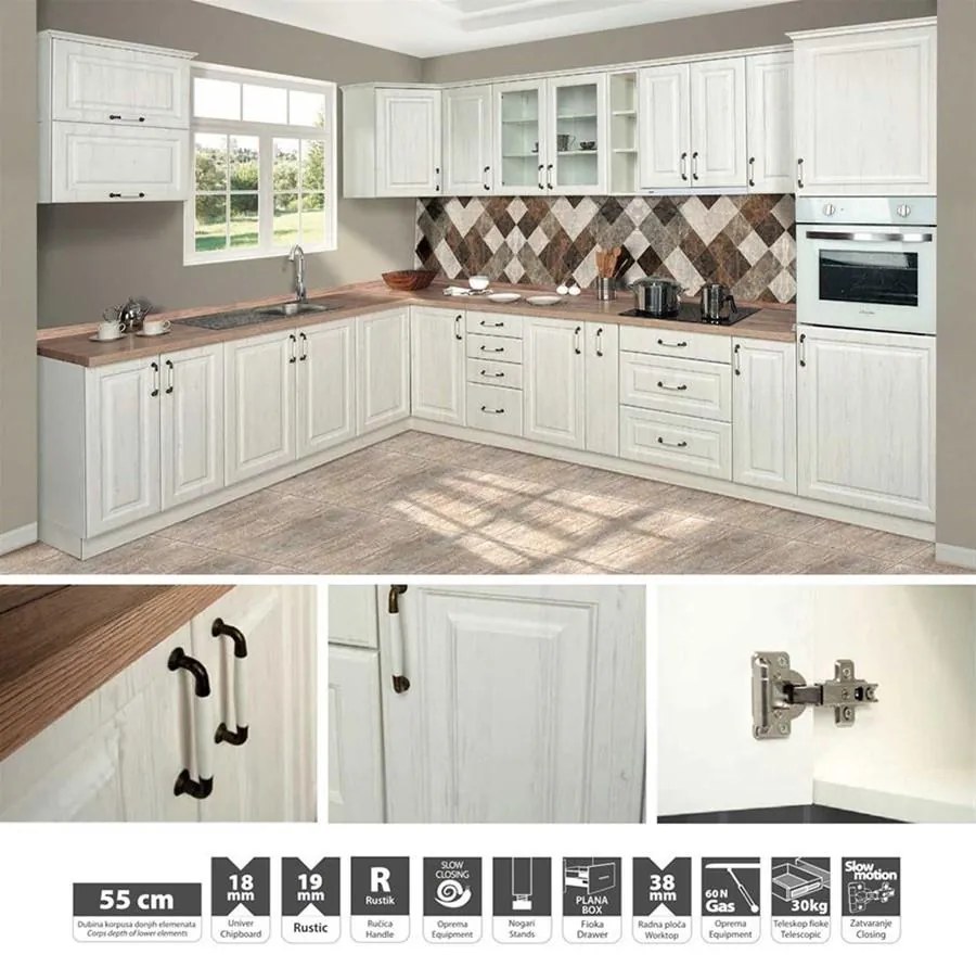 Ντουλάπι Κουζίνας Επιδαπέδιο RUSTIC D30 Λευκό 30x55x82 εκ.