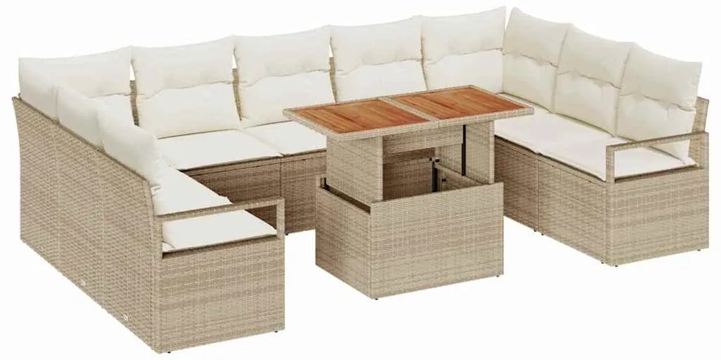 vidaXL Σετ Καναπέ Κήπου με μαξιλάρι με μαξιλάρι 10 pcs Μπεζ και Κρέμα