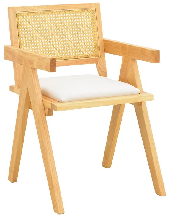 Πολυθρόνα Winslow pakoworld rubberwood σε φυσική απόχρωση-ύφασμα λευκό 51x54x80εκ