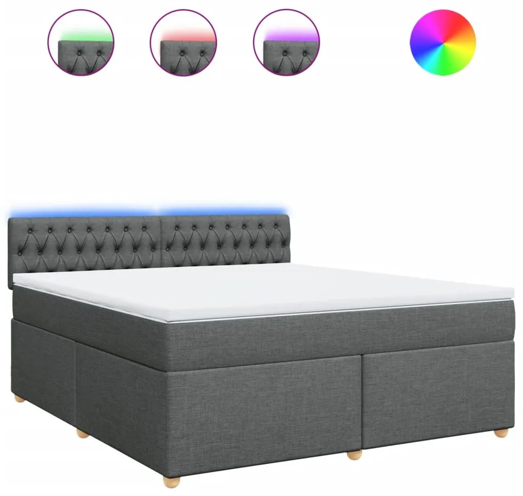 vidaXL Κρεβάτι Boxspring με Στρώμα Σκούρο Γκρι 180x200 εκ Υφασμάτιν