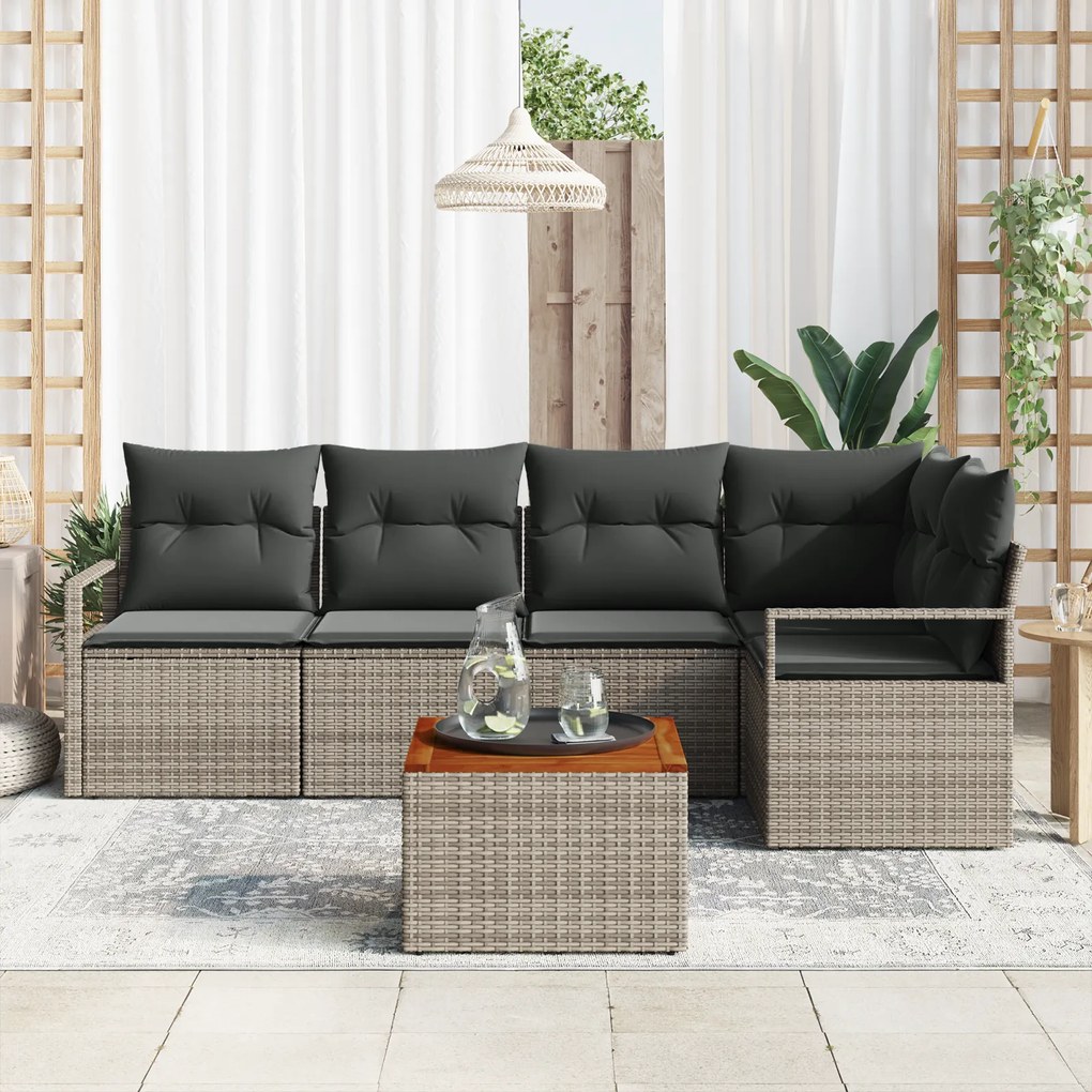 vidaXL Σετ Καναπέ Κήπου 6 pcs Γκρι Μεγάλο Ράσταν, Πολυεστέρας, Χάλυβας