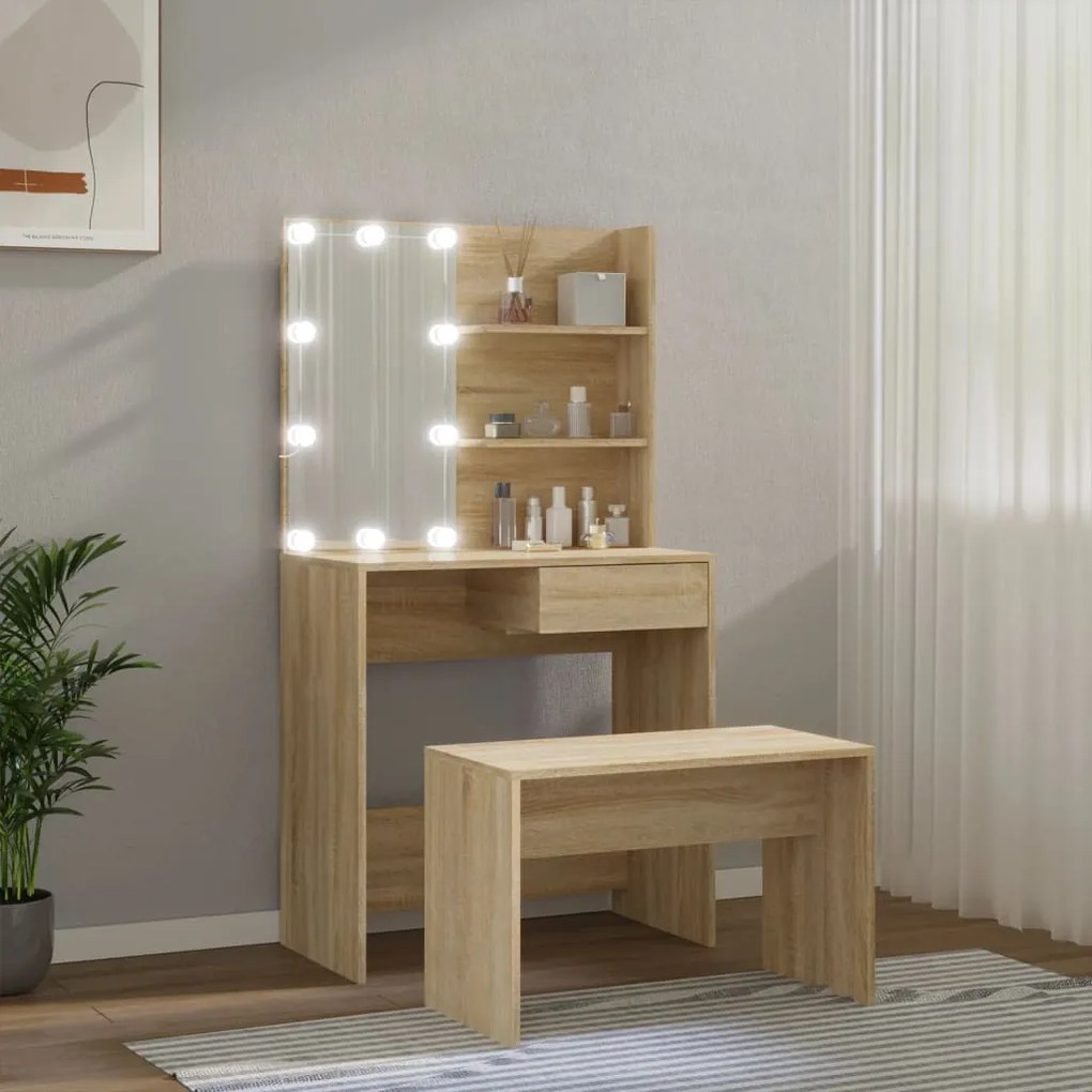 vidaXL Μπουντουάρ Σετ με LED Sonoma Δρυς από Επεξεργασμένο Ξύλο