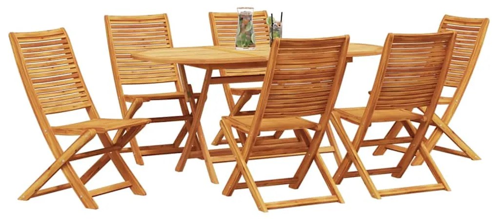 vidaXL Σέτ φαγητού για κήπο Πτυσσόμενος 7 pcs Καφέ Μασίφ ξύλο ακακίας