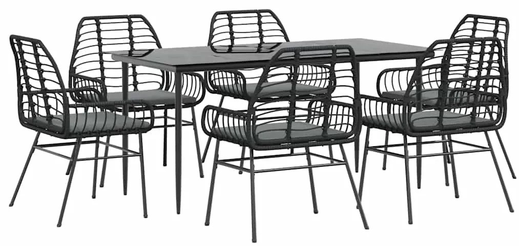 vidaXL Σετ Τραπεζαρίας Κήπου 7Τεμ. Μαύρο Συνθ.Ρατάν/Γυαλί με Μαξιλάρια