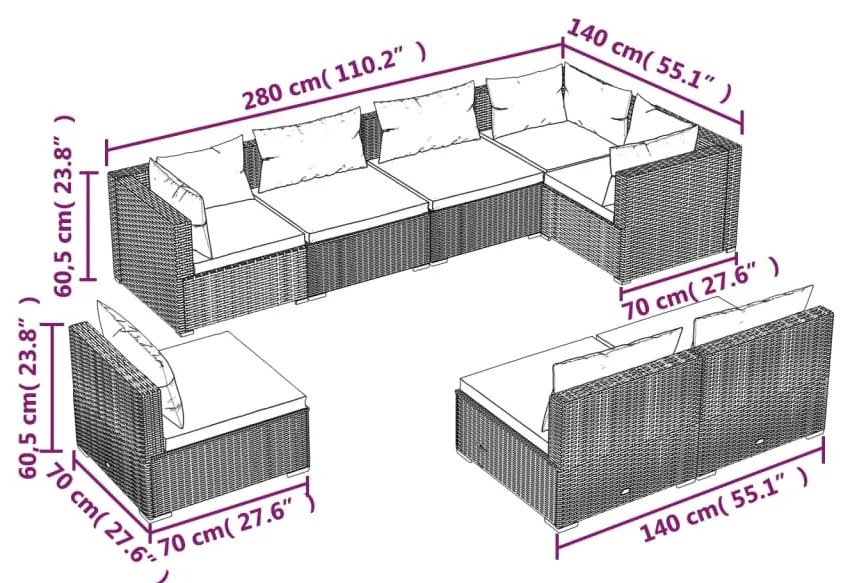 vidaXL Σαλόνι Κήπου Σετ 8 Τεμαχίων Καφέ Συνθετικό Ρατάν με Μαξιλάρια