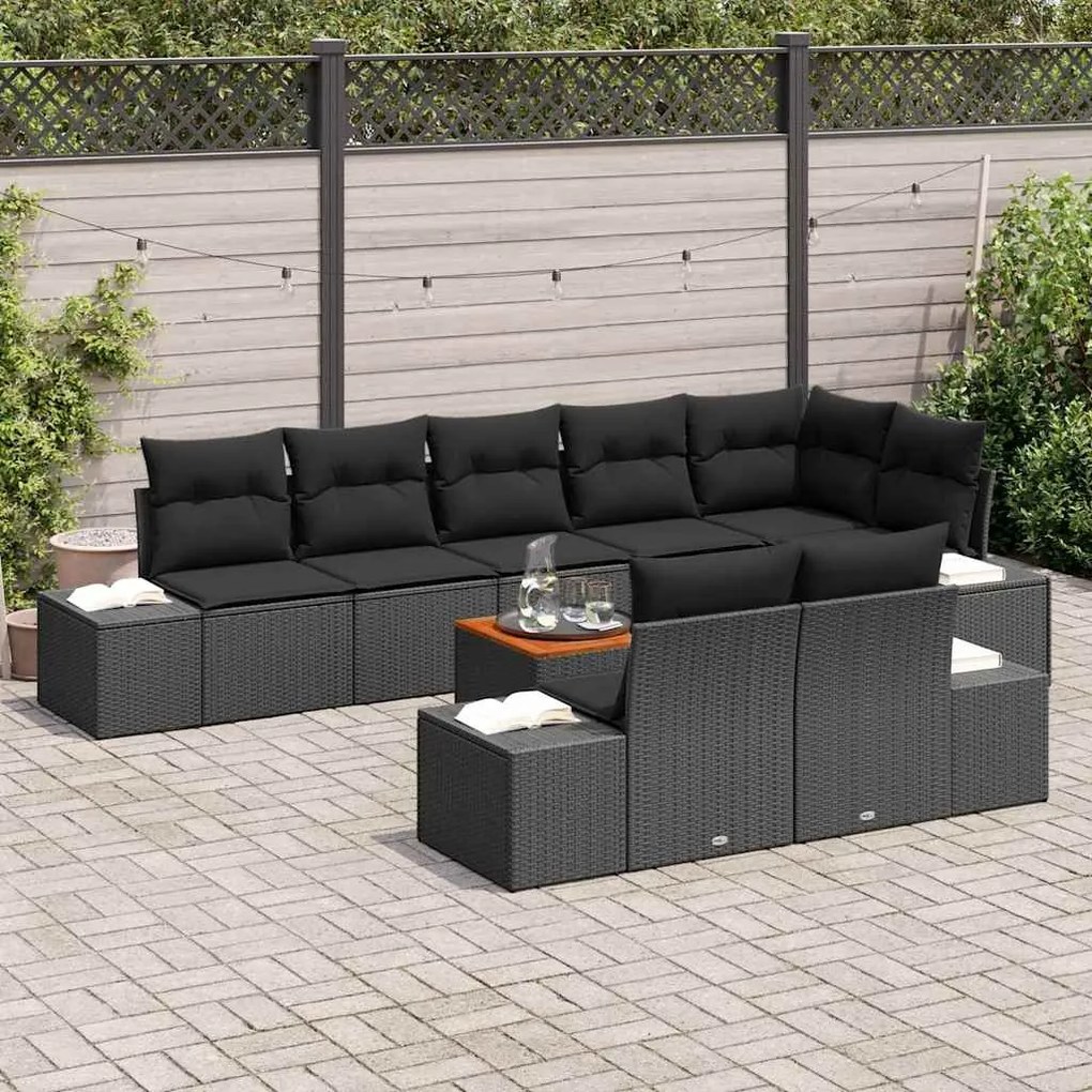 vidaXL Σετ Καναπέ Κήπου με μαξιλάρι 9 pcs Μαύρο Πολυ ράταν