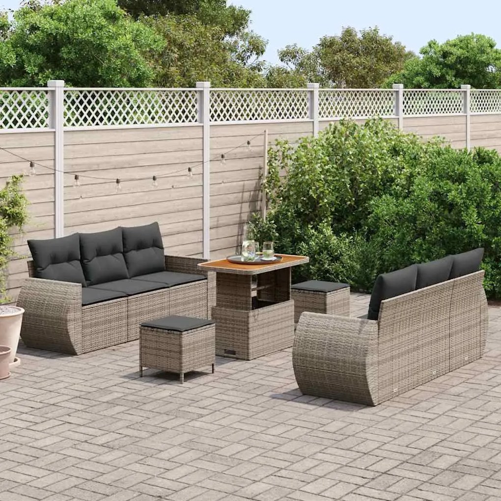 vidaXL Σετ Καναπέ Κήπου με μαξιλάρι 9 pcs Γκρι 90 x 55 x 71 cm