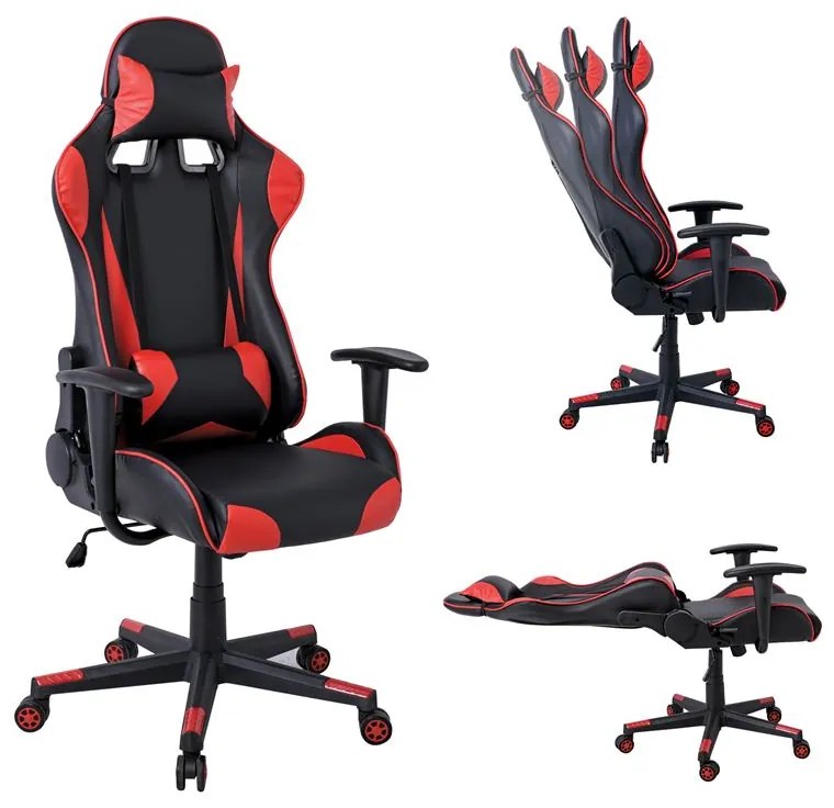 BF8050 Gaming Πολυθρόνα Γραφείου, Ανάκλιση Πλάτης έως 90°, Pu Μαύρο - Κόκκινο  70x67/134x125/135cm ΕΟ577