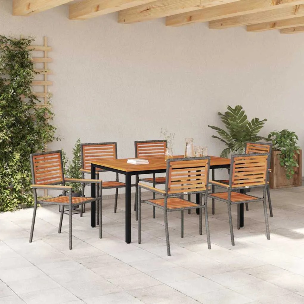vidaXL Σέτ φαγητού για κήπο 7 pcs Γκρι, φυσικό 150 x 90 x 75 cm