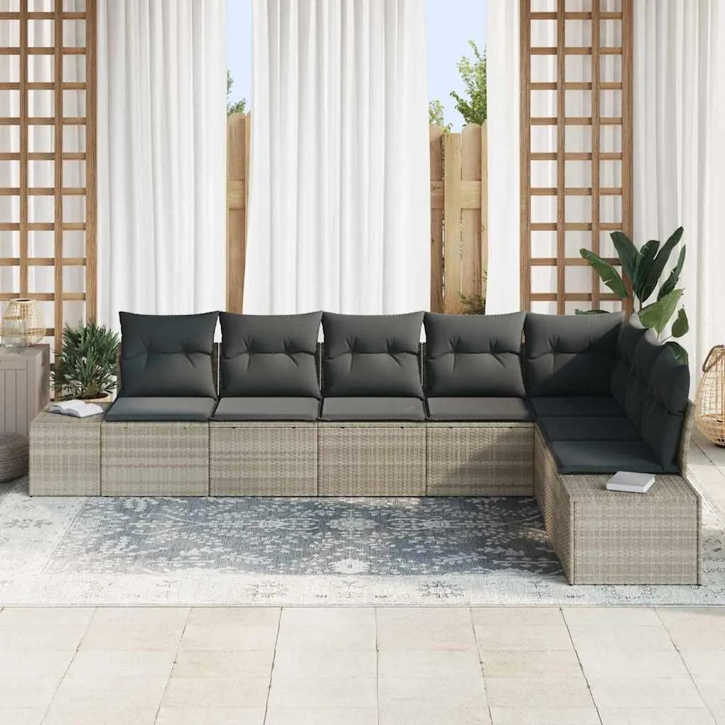 vidaXL Σετ Καναπέ Κήπου 8 pcs Ανοιχτό γκρι 55 x 62 x 69 εκ Πολυ ράταν