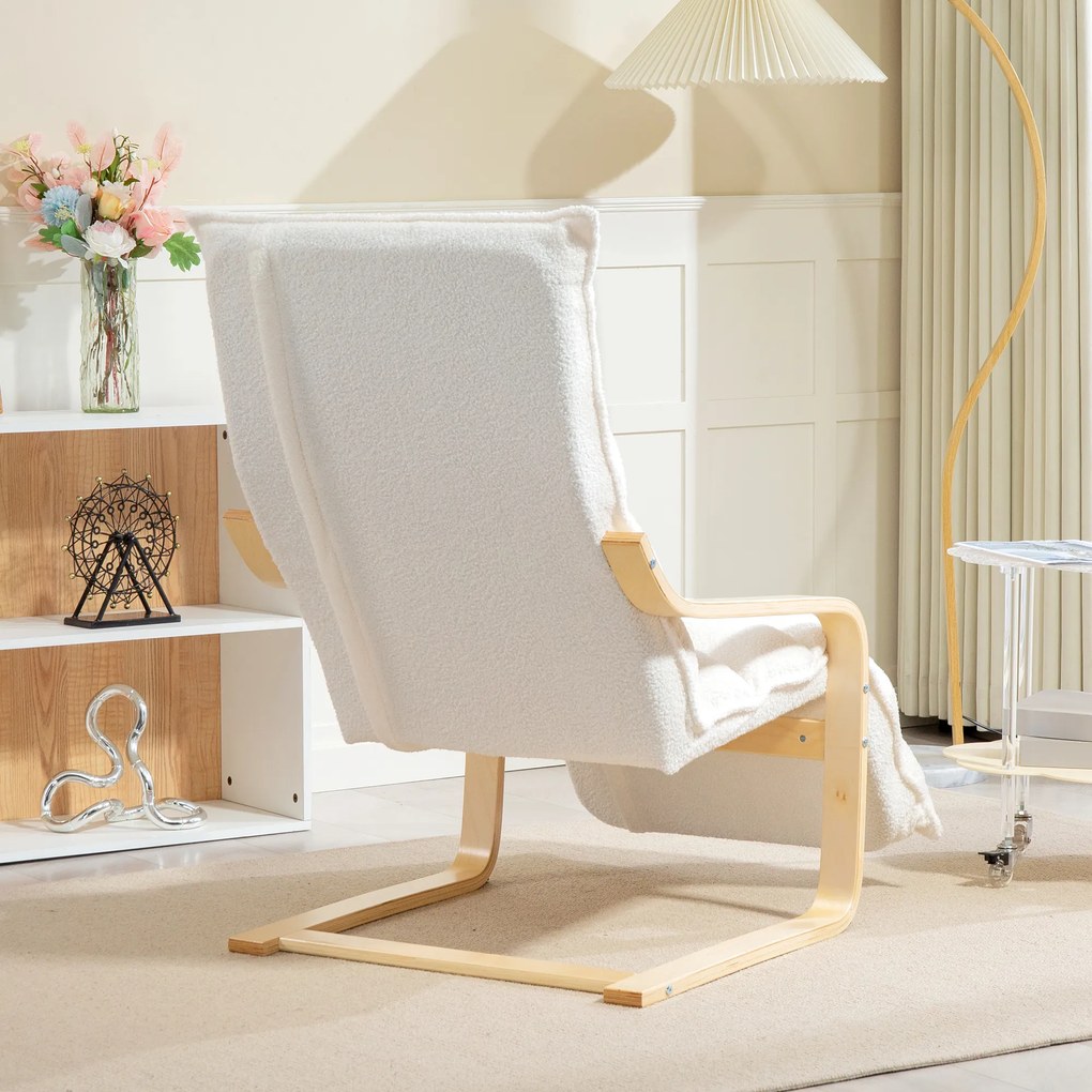 HOMCOM Πολυθρόνα Lounge από λαμινέ μπαστούνι, Πολυθρόνα με επένδυση, ρυθμιζόμενο υποπόδιο, λευκό