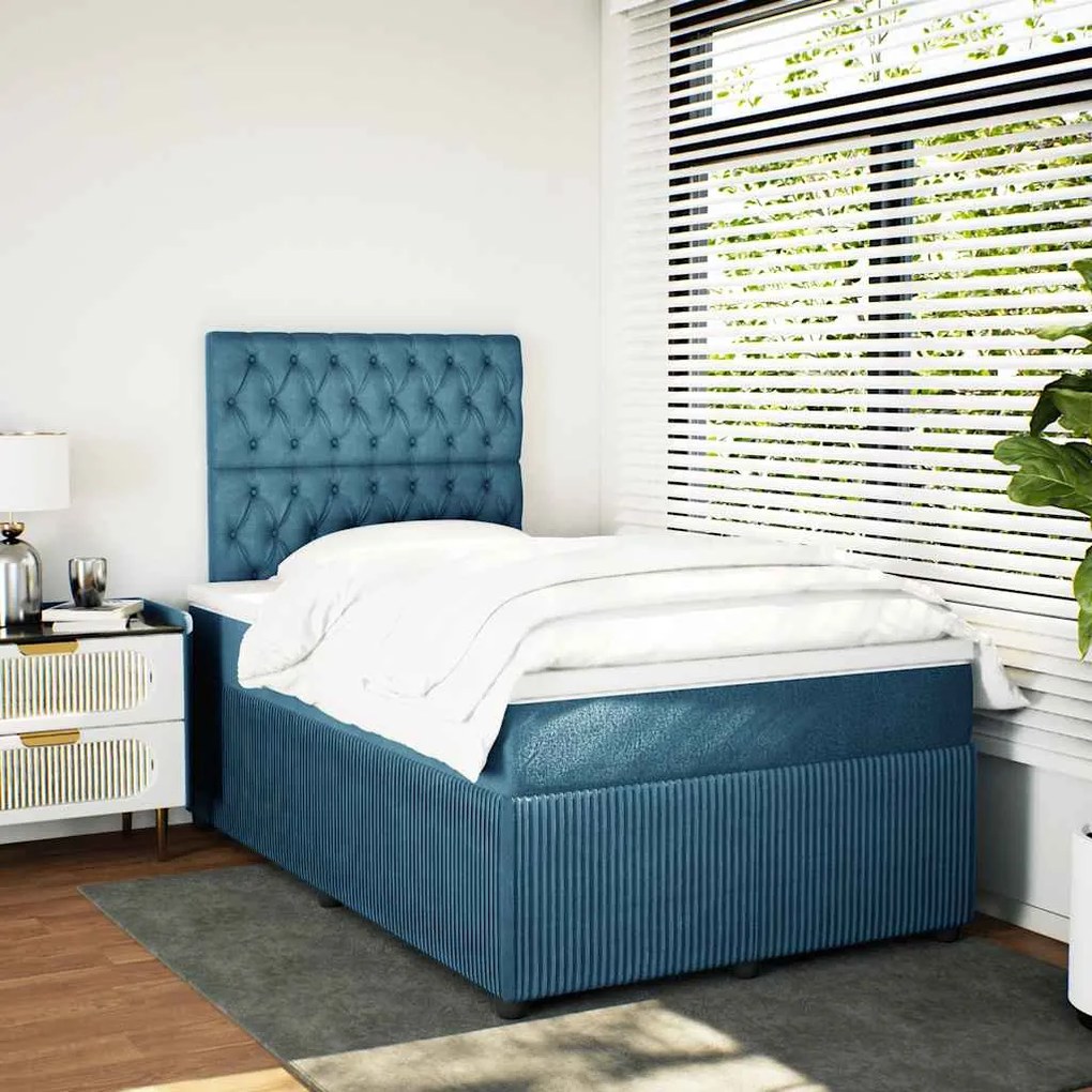 vidaXL Κρεβάτι Boxspring με Στρώμα Μπλε 120x190 εκ. Βελούδινο