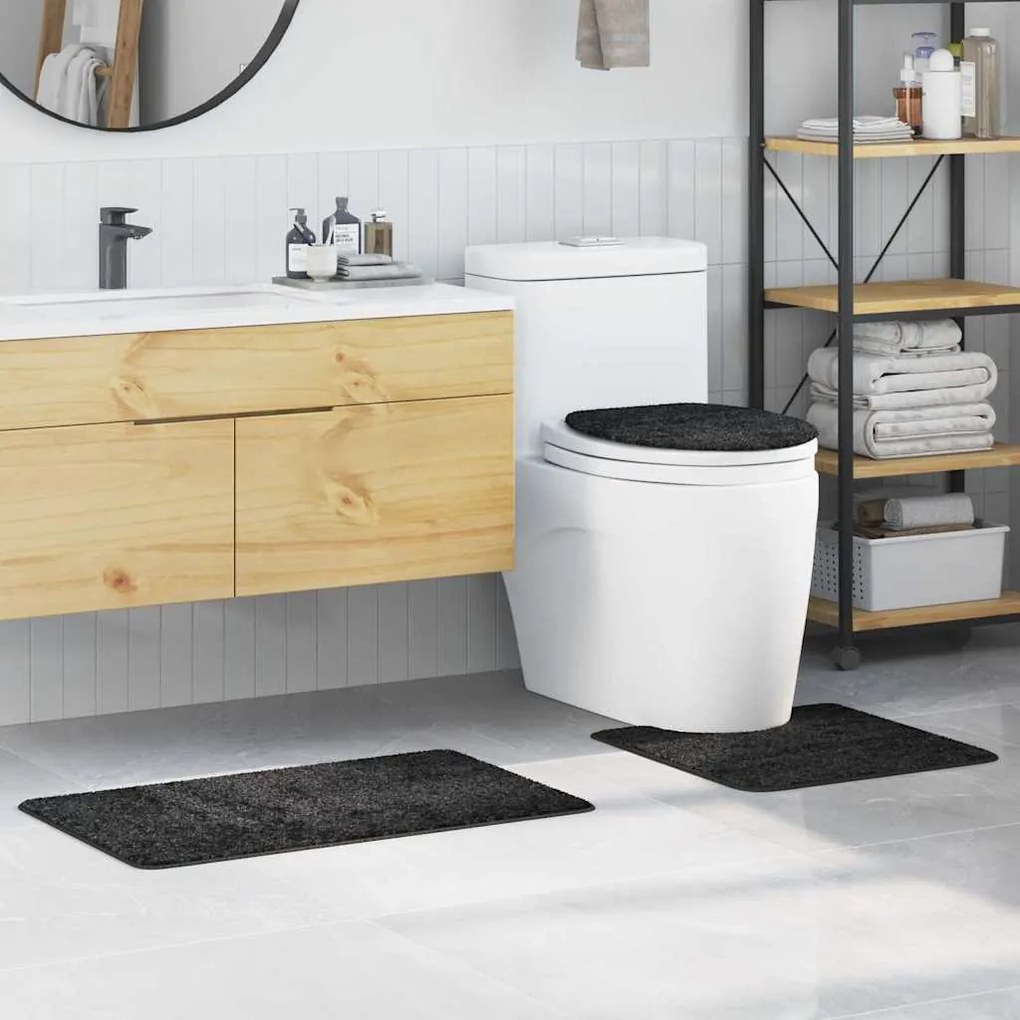 vidaXL Πατάκι μπάνιου 3 pcs Σκούρο γκρι 50 x 50 cm Πολυπροπυλένιο