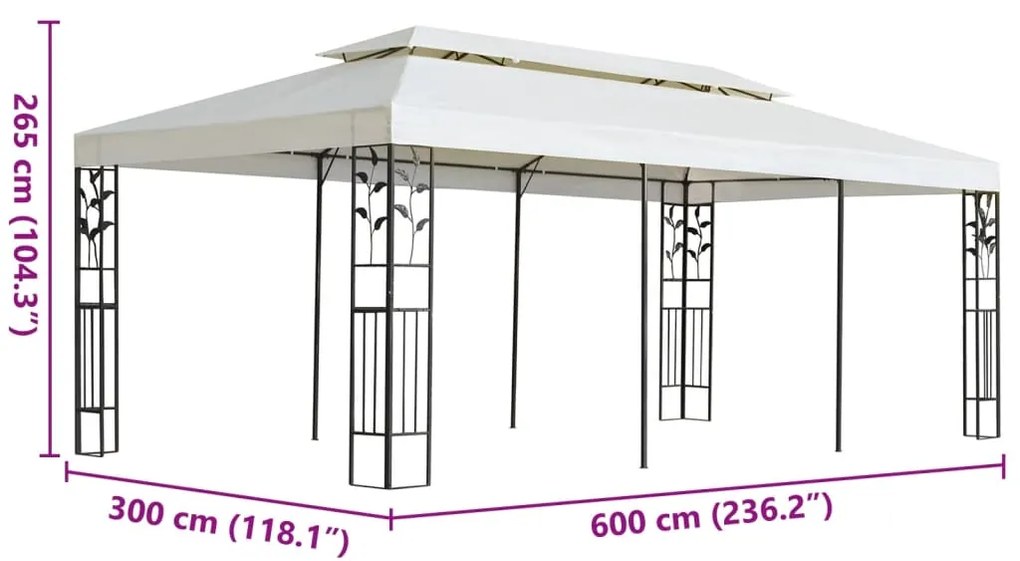vidaXL Κιόσκι με Διπλή Οροφή Λευκό 6 x 3 μ. από Ατσάλι