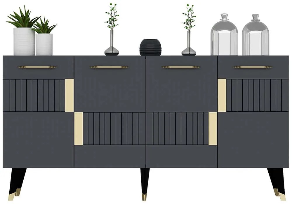 Μπουφές Moda 475OLV2684 150x40x79cm Anthracite-Gold Μοριοσανίδα, Μελαμίνη