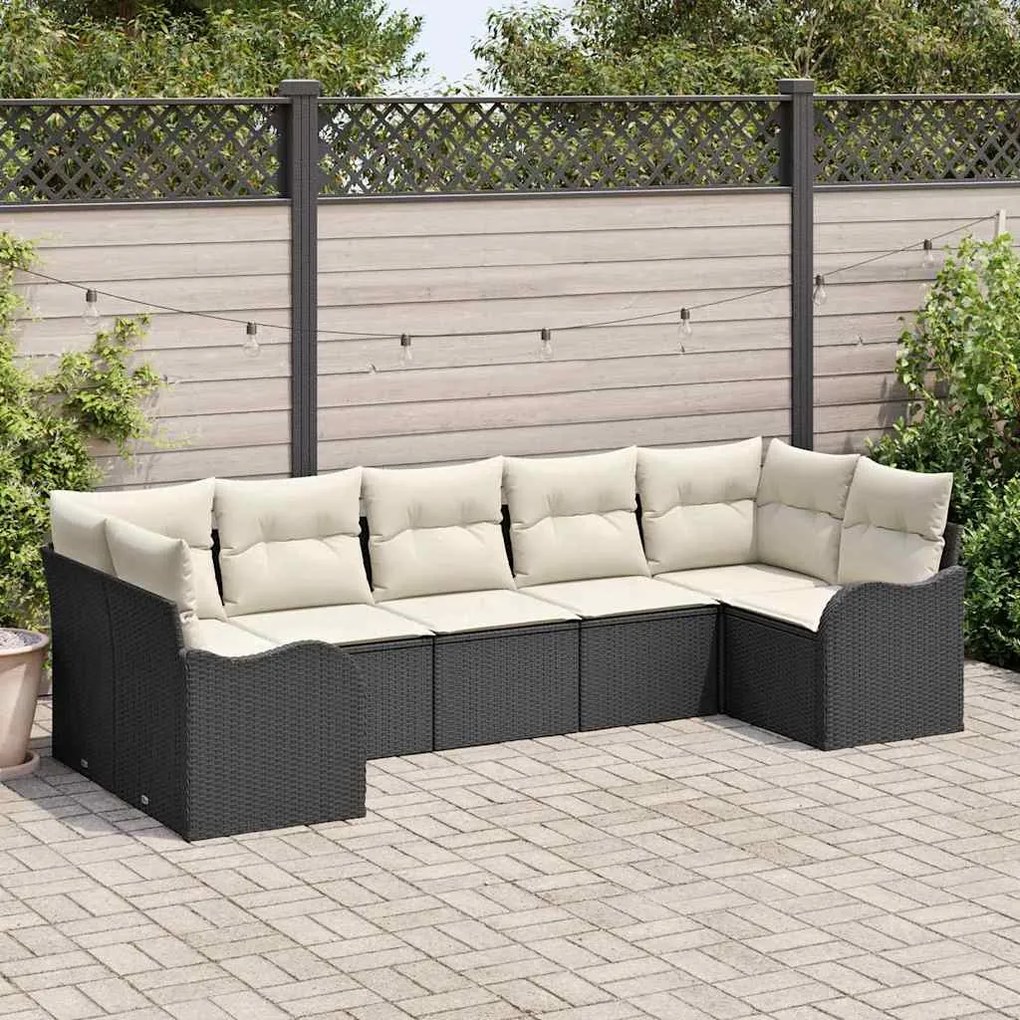 vidaXL Σετ Καναπέ Κήπου με μαξιλάρι 7 pcs Μαύρος, λευκός Πολυ ράταν