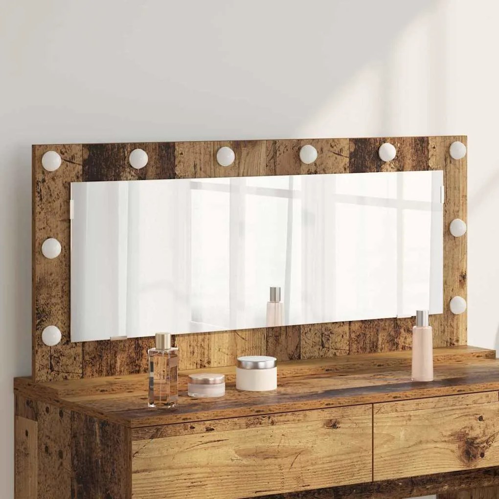 vidaXL Καθρέφτης Vanity με LED Φώτα Παλιό Ξύλο 100x45x18 εκ.