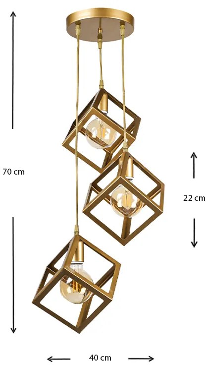 Φωτιστικό οροφής Thora Megapap E27 μεταλλικό τρίφωτο χρώμα χρυσό ματ 22x22x70εκ. - GP030-0047,3