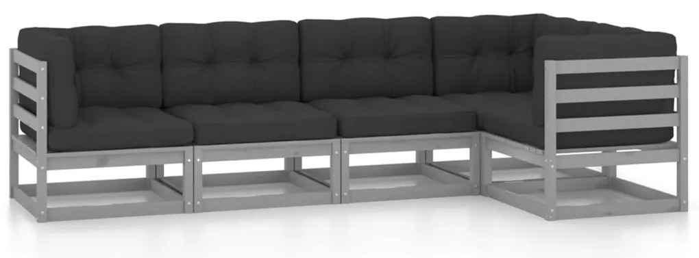 vidaXL Σαλόνι Κήπου Σετ 5 Τεμαχίων από Μασίφ Ξύλο Πεύκου με Μαξιλάρια