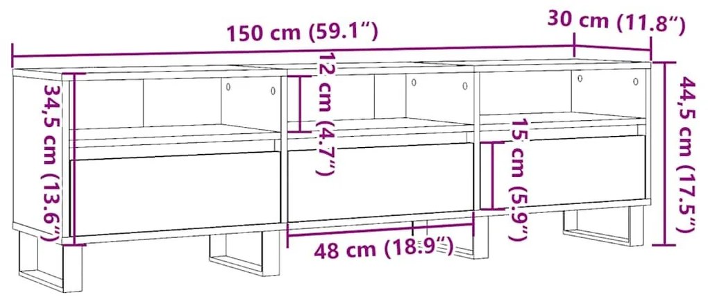 Έπιπλο Τηλεόρασης Παλιό Ξύλο 150x30x44,5 εκ. Επεξεργασμένο Ξύλο - Καφέ