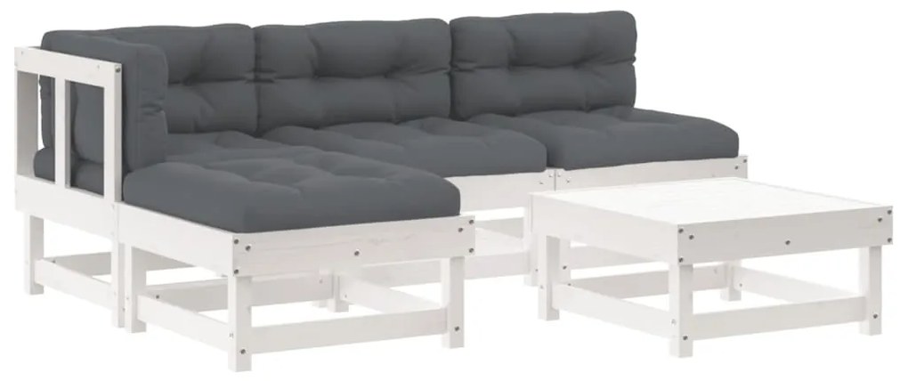 vidaXL Σαλόνι Κήπου Σετ 5 Τεμαχίων Λευκό από Μασίφ Ξύλο με Μαξιλάρια