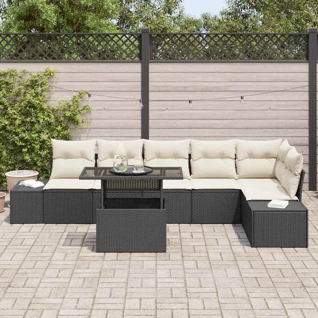vidaXL Σετ Καναπέ Κήπου 7 pcs Μαύρο και κρεμ 100 x 55 x 73 εκ