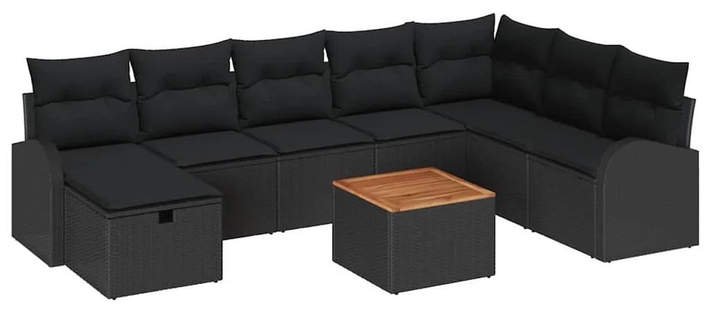 vidaXL Σετ Καναπέ Κήπου με μαξιλάρι 9 pcs Μαύρο Πολυ ράταν