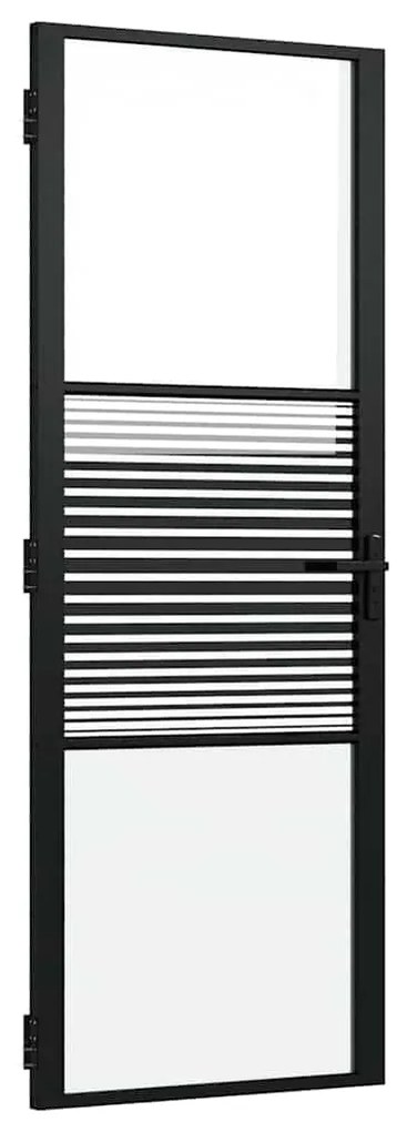 vidaXL Εσωτερική Πόρτα Μαύρο 76 x 201.5 cm Tempered γυαλί, Αλουμίνιο