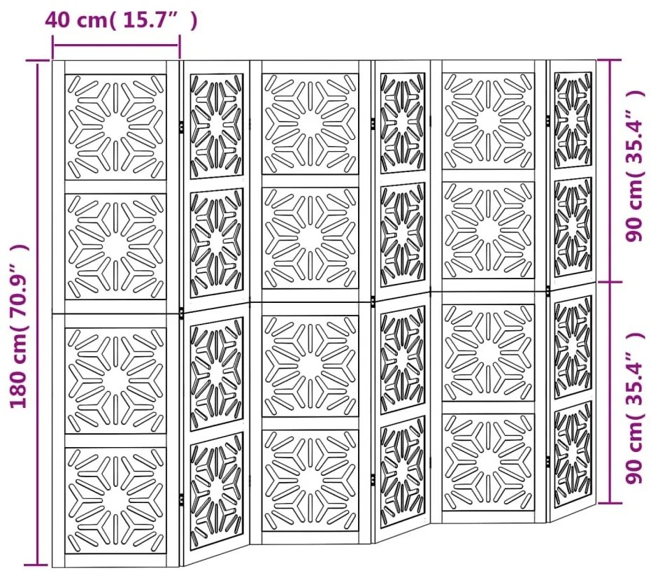 Διαχωριστικό Χώρου με 5 Πάνελ Καφέ/Μαύρο Μασίφ Ξύλο Παυλώνιας - Καφέ