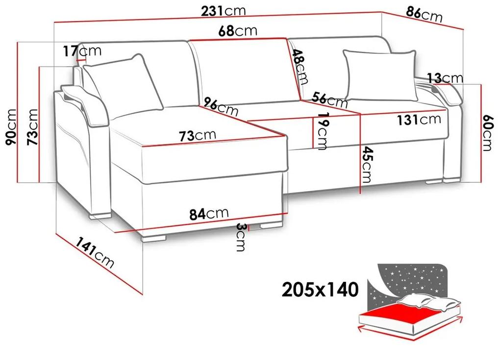 Γωνιακός Καναπές Carlsbad 104, Λειτουργία ύπνου, Αποθηκευτικός χώρος, 231x141x90cm, 135 kg, Πόδια: Ξύλο | Epipla1.gr